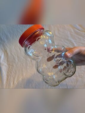2/20$ Vintage Clear Glass Bear Jar with Orange Lid